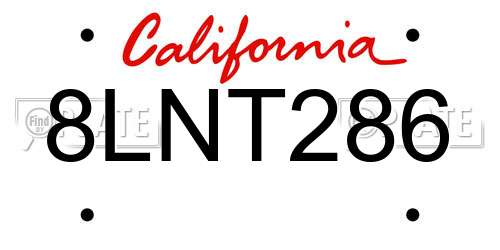 8LNT286 California License Plate