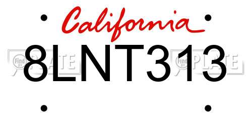 8LNT313 California License Plate