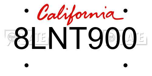 8LNT900 California License Plate