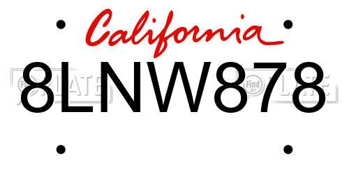 8LNW878 California License Plate