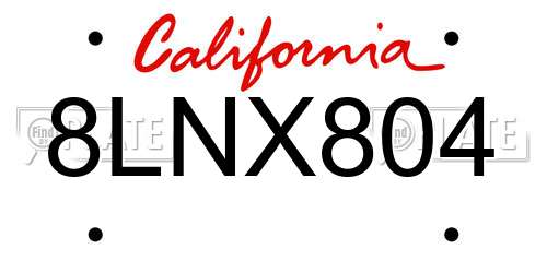 8LNX804 California License Plate