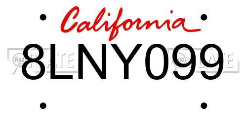 8LNY099 California License Plate