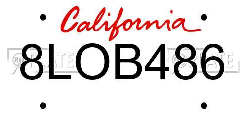 8LOB486 California License Plate