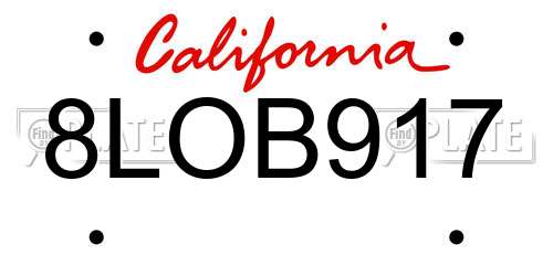 8LOB917 California License Plate
