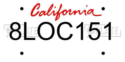 8LOC151 California License Plate