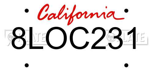 8LOC231 California License Plate