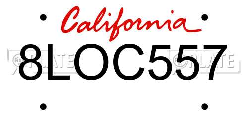 8LOC557 California License Plate