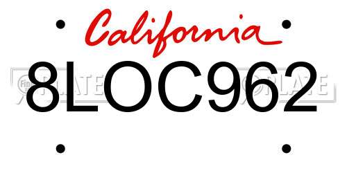 8LOC962 California License Plate