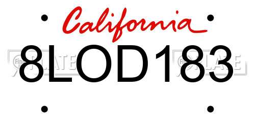 8LOD183 California License Plate