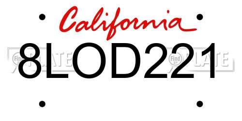8LOD221 California License Plate