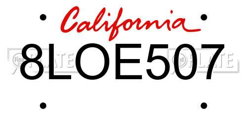 8LOE507 California License Plate