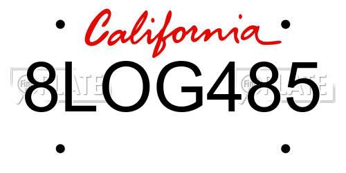 8LOG485 California License Plate