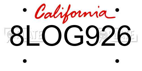 8LOG926 California License Plate