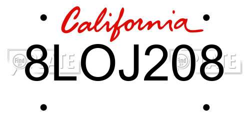 8LOJ208 California License Plate
