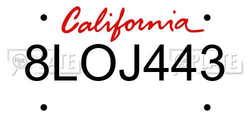 8LOJ443 California License Plate
