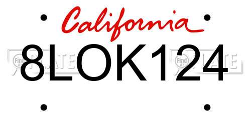 8LOK124 California License Plate