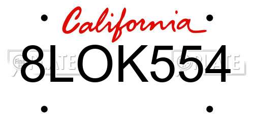 8LOK554 California License Plate