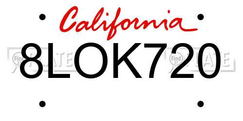 8LOK720 California License Plate
