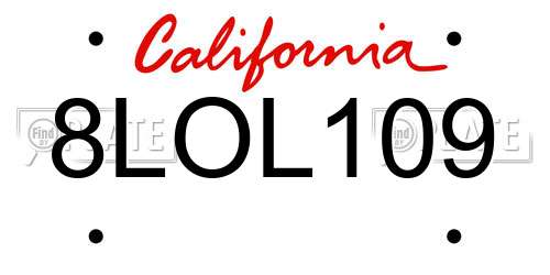 8LOL109 California License Plate