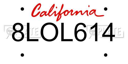 8LOL614 California License Plate