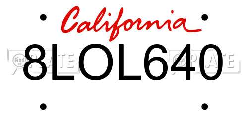 8LOL640 California License Plate