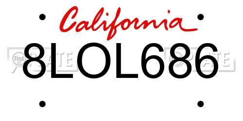 8LOL686 California License Plate