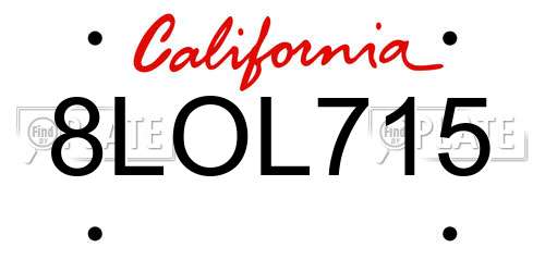 8LOL715 California License Plate