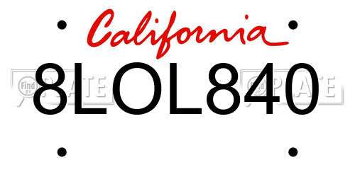 8LOL840 California License Plate
