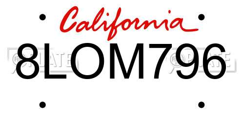 8LOM796 California License Plate