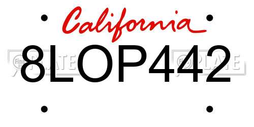 8LOP442 California License Plate
