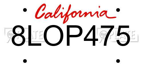 8LOP475 California License Plate