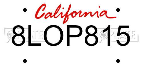 8LOP815 California License Plate