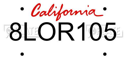 8LOR105 California License Plate