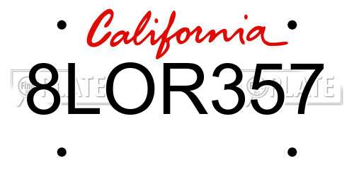 8LOR357 California License Plate