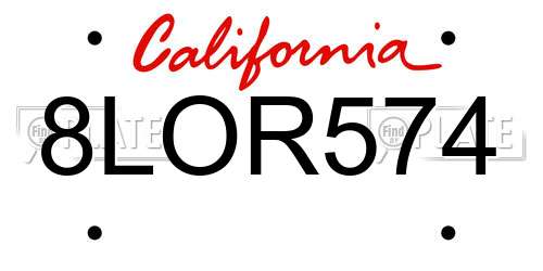 8LOR574 California License Plate