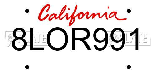 8LOR991 California License Plate