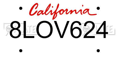 8LOV624 California License Plate