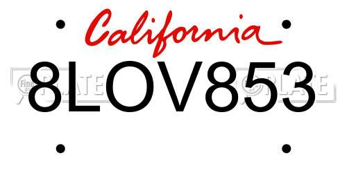 8LOV853 California License Plate