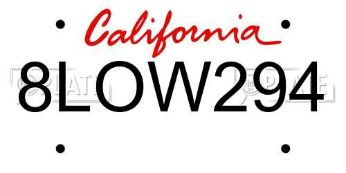 8LOW294 California License Plate