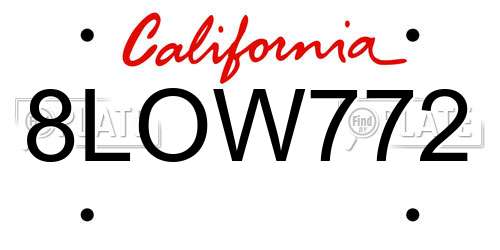8LOW772 California License Plate