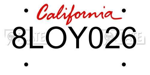 8LOY026 California License Plate