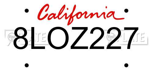 8LOZ227 California License Plate
