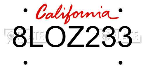8LOZ233 California License Plate