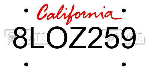 8LOZ259 California License Plate