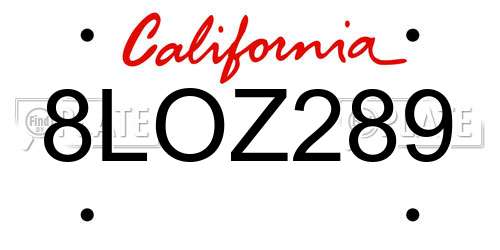 8LOZ289 California License Plate