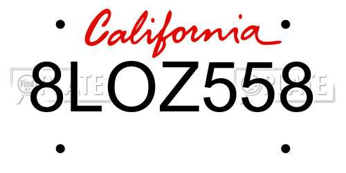 8LOZ558 California License Plate