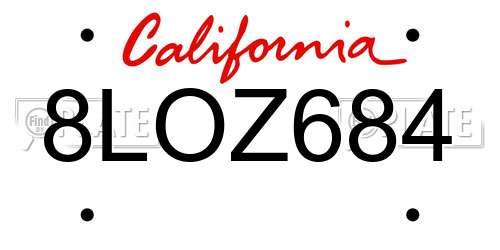8LOZ684 California License Plate