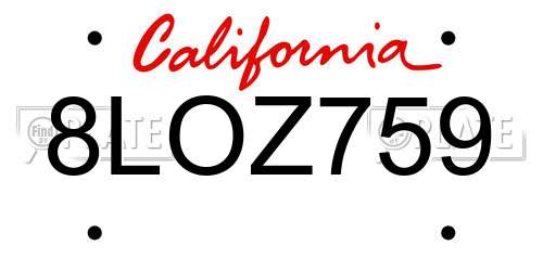 8LOZ759 California License Plate