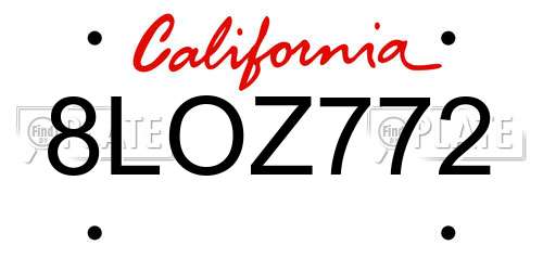 8LOZ772 California License Plate