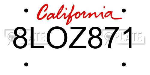 8LOZ871 California License Plate